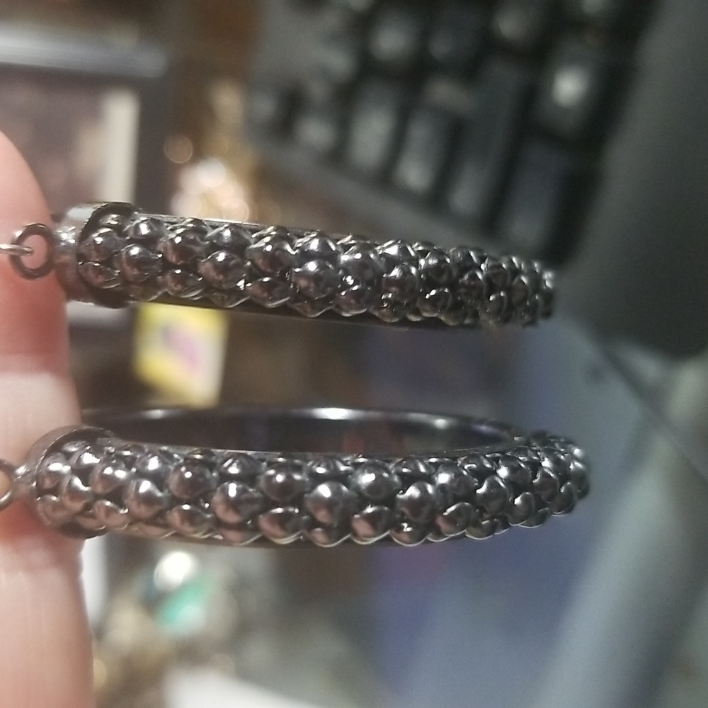 Silver Black Metallic Hoop Earrings